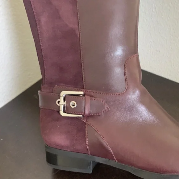 NWOT Marc Fisher Tall Plum/ Burgundy Leather & Suede Riding Boots. - Picture 3 of 10